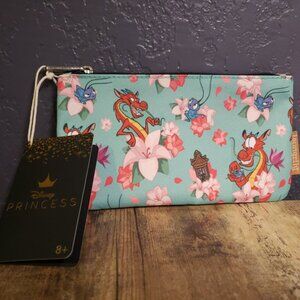Loungefly Disney Mulan Mushu & Crickie Floral Cosmetic Makeup Pouch
